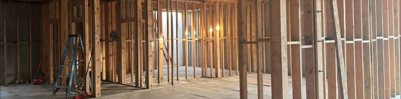 Structural framing &mdash; wood stud walls and vaulted ceiling